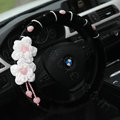 Princess Flower Powder Crystal Genuine Wool Auto Steering Wheel Covers 14 inch 36CM - Black
